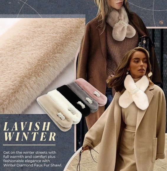 צעיף עטיפת פרווה מלאכותית יהלומי חורף - Image 3