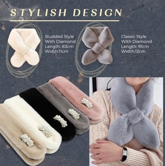 צעיף עטיפת פרווה מלאכותית יהלומי חורף - Image 5